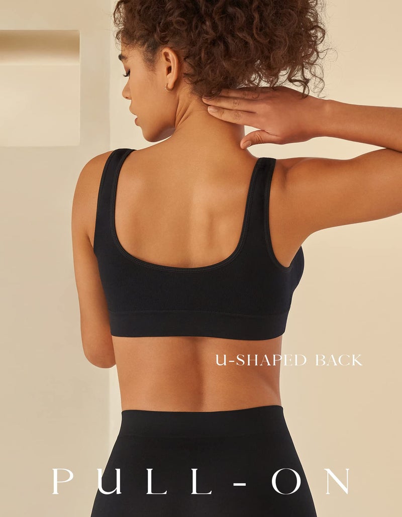 SIMIYA Womens Sports Bras, Yoga Comfort Seamless Stretchy Sports Bra for Women 3 Pack Black - Image 3